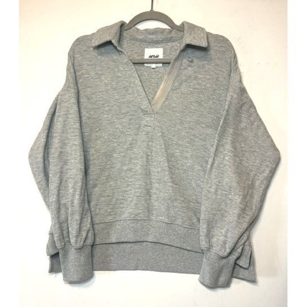 Aerie Heather Gray Collared V-Neck Pullover Sweatshirt Size S